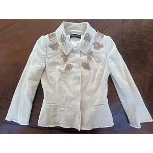 Dolce & Gabbana 2000s IT 36 Embroidered Cotton Tweed Jacket Cream Silk US 0-2 XS